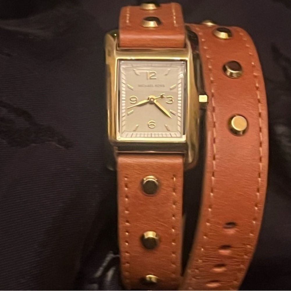 Michael Kors Light Brown Leather‎ and Gold tone Studded Loop Watch